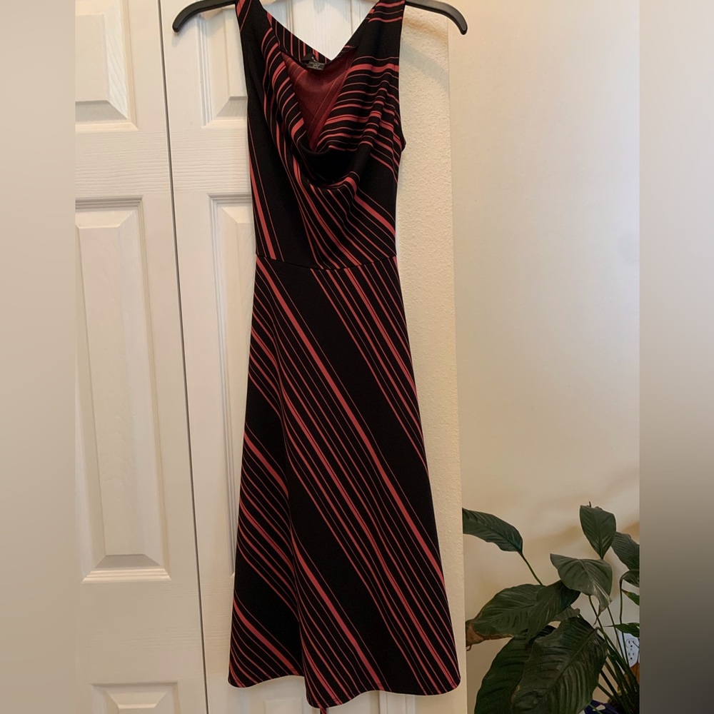Express Red & Black Diagonal Striped Dress